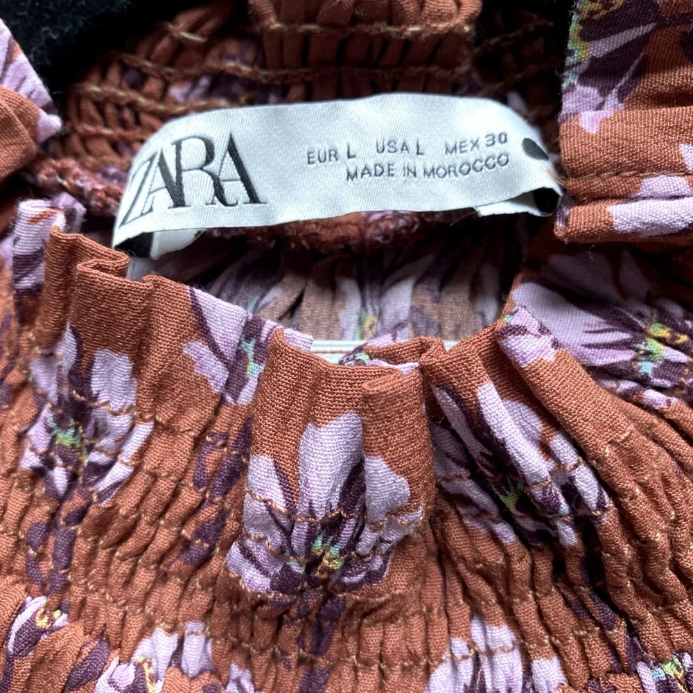 NWOT - Zara Floral Smock Neck Balloon Sleeve Top - Size Large - Picture 3 of 3